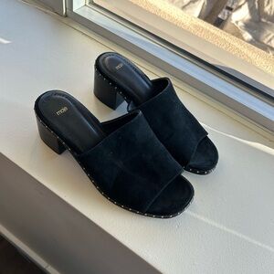Maje Black Suede Women's Block Heel Mules